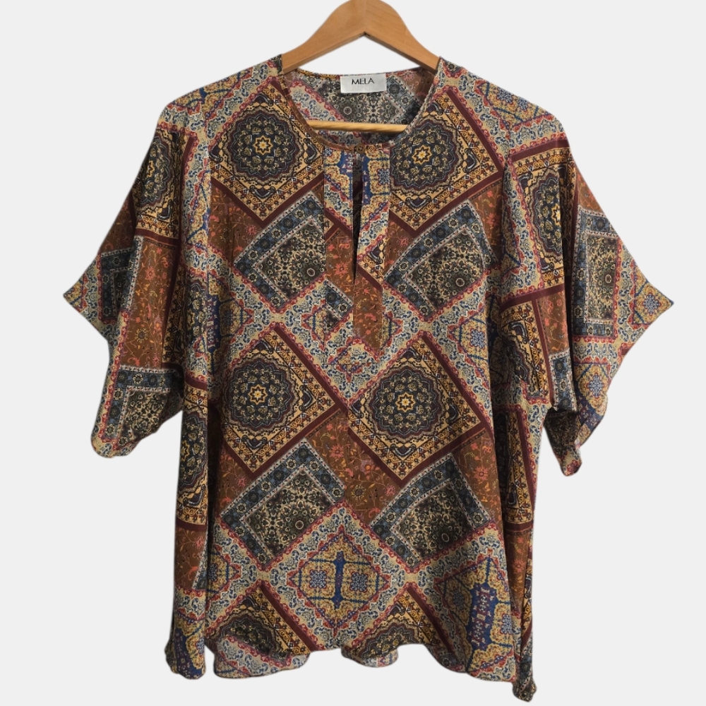 Mela Purdie Top Blouse Women's Small Multi Oversized Geo Boho Luxury Designer